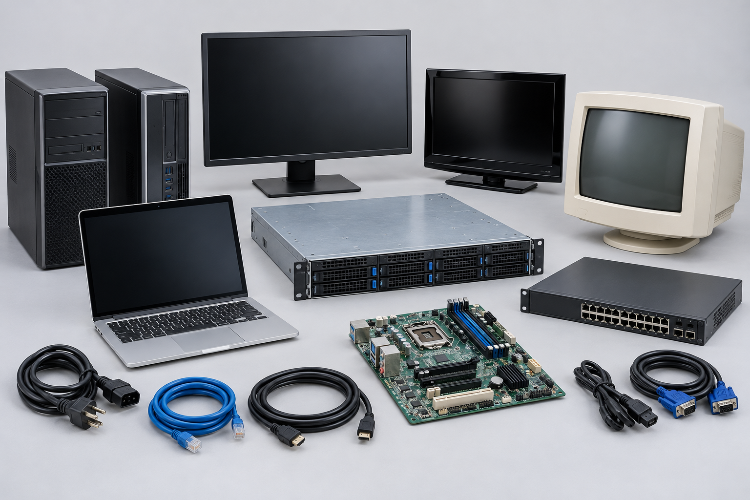 Examples of accepted electronics: computers, laptop, server, monitors, complete CRT, networking equipment, motherboard and cables
